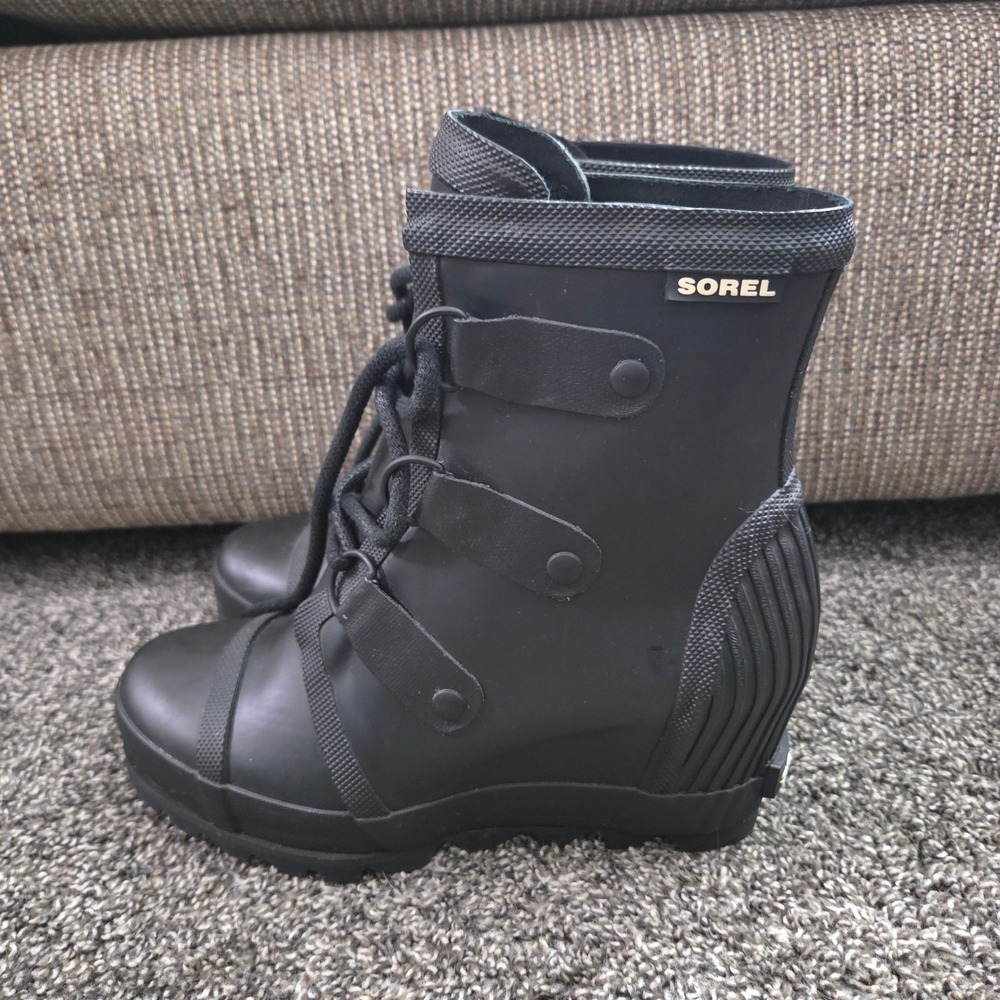 Sorel Joan of Arctic Wedge II Rain Boots Black Waterproof Lace Up NL2442-010 7